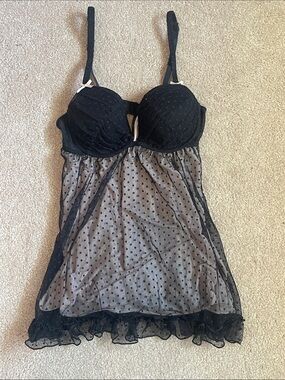 La SENZA Black Polka Dot Mesh Babydoll Chemise